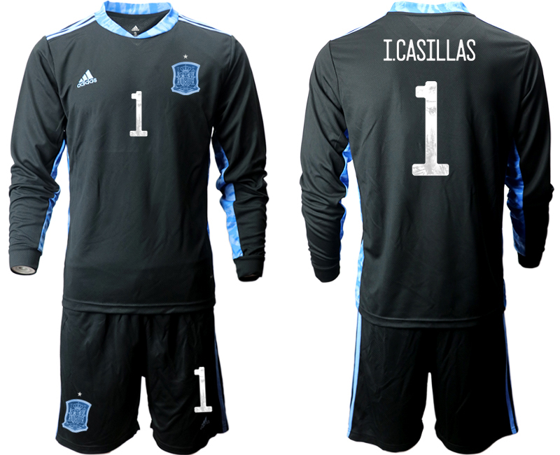 Men 2021 European Cup Spain black Long sleeve goalkeeper #1 Soccer Jersey